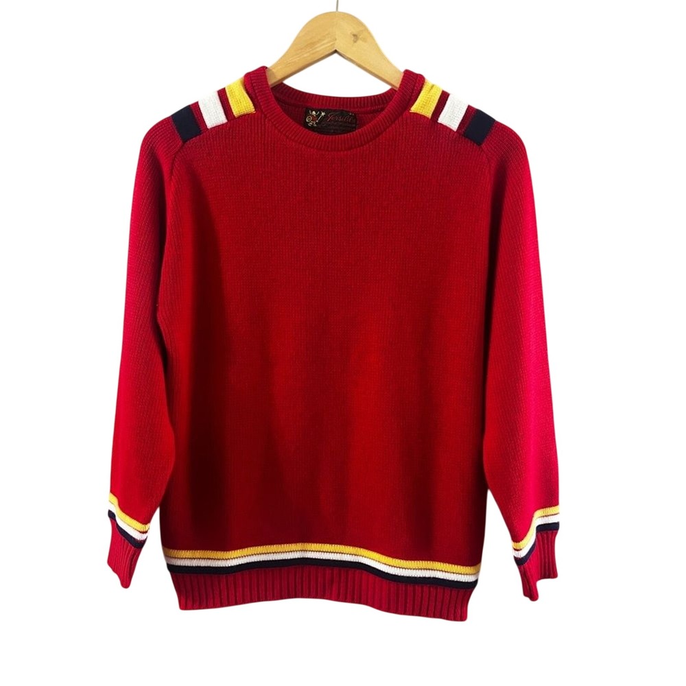 Vintage Jersild Women's SZ 38 Small/Medium Red Sweater Striped Sporty Ski Retro